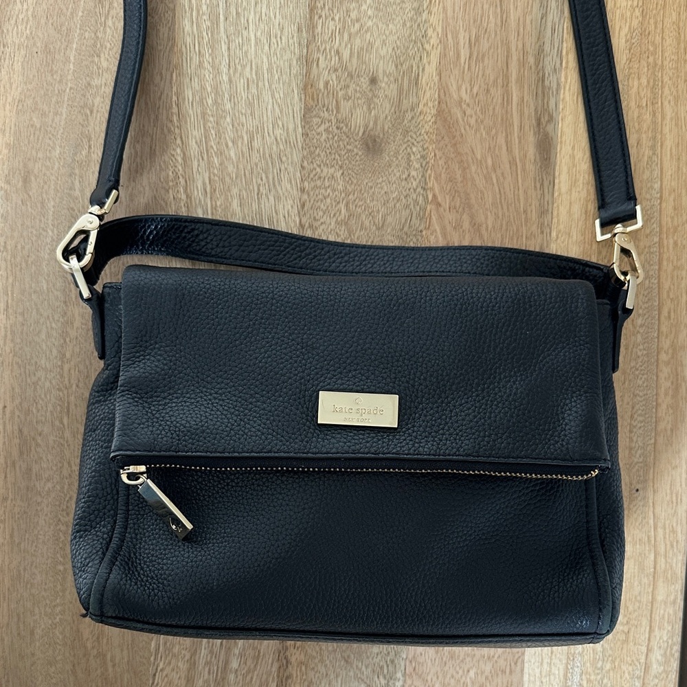 kate spade Black Pebbled Leather Crossbody with Gold Hardware